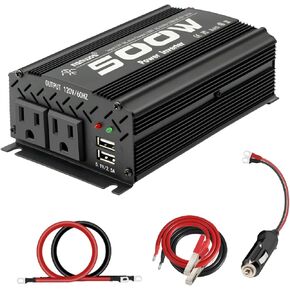 500 watt Inverter Modified Wave Power Inverter Small car Inverter 12 Volt Inverter to 120 Volt for car Cigarette Lighter RV semi Truck Vehicle Inverter with 2 AC Outlets 2USB Ports-500W