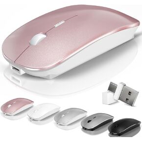 Bluetooth Wireless Mouse for MacBook Air Mac Pro Laptop PC Pad Optical Rechargeable Silent Mouse with Jiggler Mode Dual Mode Switch Mouse Bluetooth 5.2/3.0 and 2.4G USB-A & USB-C Receiver Black