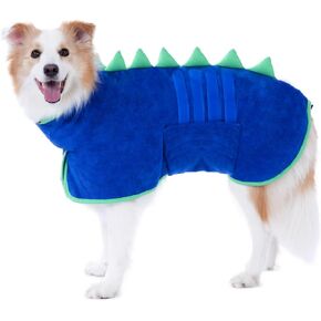 Super Absorbent Dog Bathrobe, Microfiber Bath Robe Towel for Fast Drying, Cozy Fit, Adjustable Belly Strap, Unique Dinosaur Design Dog Drying Coat for Bath, Rainy Walks & Cold Weather