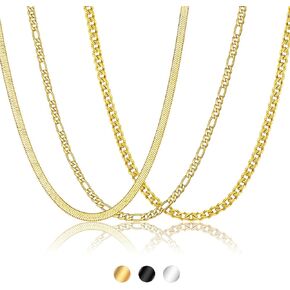 3 Pcs Chain Necklace for Men Black/Gold/Silver Chain for Men 316L Stainless Steel Chain Cadenas Para Hombre Sets Men's Necklaces Jewelry Gifts for Men,16/18/20/22/24 inches