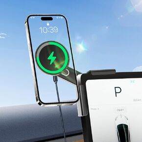 Wireless Charging Phone Mount for Tesla Model Y/3/S/X, Phone Charger Holder for Magsafe, Compatible with iPhone 12 to 16 Series and Android Phones, Tesla Accessories with 1.5m C to C Cable