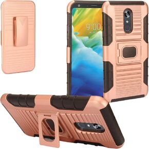 Z-GEN - for LG Stylo 5 (2019), Stylo 5X, Stylo5+ Plus, LM-Q720, LM-L722DL - Defender Hybrid Phone Case w/Stand/Belt Clip Holster - ST5 Black/Rose Gold