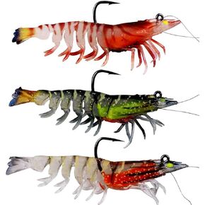 Soft Shrimp Fish Bait Saltwater Bait Glowing Shrimp Baits with Sharp Hooks are Suitable for Saltwater Freshwater Such as Bass Trout Mandarin Fish