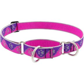 Lupine Reflective Martingale Dog Collar 1" Wide Pink Paws Adjusts from 15" to 22"