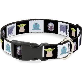 Star Wars Pet Collar, Dog Collar Plastic Buckle, Star Wars Mandalorian 4 Character Pose Blocks, 11 to 16.5 Inches 1.0 Inch Wide