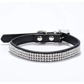 Cute Dazzling Sparkling Elegant Fancy PU Leather Bling Rhinestone Crystal Jeweled Pet Cat Dog Puppy Collar(Black,S)
