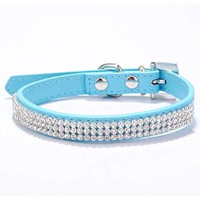 Cute Dazzling Sparkling Elegant Fancy PU Leather Bling Rhinestone Crystal Jeweled Pet Cat Dog Puppy Collar(Black,S) in Kuwait