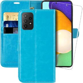 MONASAY Wallet Case Compatible for Galaxy A23 5G, [Included Glass Screen Protector][RFID Blocking] Flip Folio Leather Cell Phone Cover with Credit Card Holder, Purple