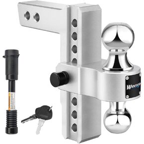 Adjustable Trailer Hitch, Fits 2-Inch Receiver Heavy Duty Aluminum Tow Hitch, 6-Inch Drop/Rise for Truck (12,500 LBS GTW) - Double Anti-Theft Locking Hitch Pins (Black)
