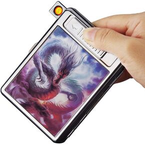 LINGAN Cigarettes Case Box with Lighter Metal Full Pack 20 Regular Cigarettes USB Lighter Portable Rechargeable Flameless Windproof Electric Cigarette Lighter (9)