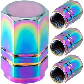 OIIKI 8PCS Colorful Car Tire Valve Stem Caps, Aluminum Alloy Universal Tire Valve Caps, Easy to Install, Corrosion Resistant Tire Caps Covers for Cars, Trucks, Motorcycles, Bicycles (Hexagon Shape)