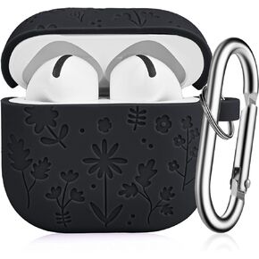 Cases for AirPod 4, Soft Silicone Elegant Flora Cover with Keychain for AirPods 4th Generation 2024 Released