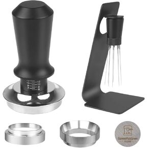 58mm Espresso Tamper Set - Dual-Spring Calibrated Coffee Tamper, 8-Needle WDT Tool Espresso Distribution Tool, Magnetic Aluminum Dosing Funnel, Reusable Puck Screen, Fit for 58mm Portafilters