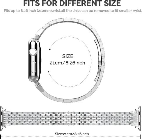 Wearlizer Compatible Apple Watch Band Women 38/40/41/42/44/45/49mm Crystal Rhinestone Diamond Band Luxury Stainless Steel Metal Bracelet Strap for iWatch Ultra Series 10 9 8 7 SE 6 5 4 3 2 1 in Saudi Arabia