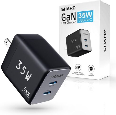 Sharp USB C Charger - 35W, Dual Port (2 USB-C) Compact Foldable GaN Fast Charge for iPhone 15/15 Pro/15 Pro Max/14/13/12, Pad Pro/AirPods and More, White in Saudi Arabia
