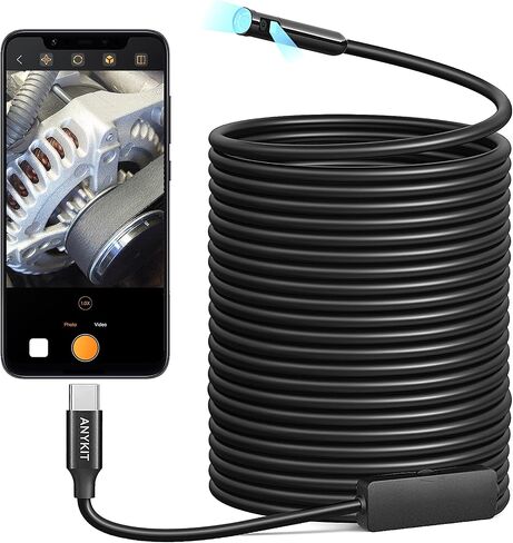 Dual Lens Endoscope Camera with Light, Anykit USB Borescope with 8 Adjustable LED Lights, Endoscope with 23ft Semi-Rigid Snake Camera, IP67 Waterproof USB Inspection Camera for Phone & Tablet in Saudi Arabia