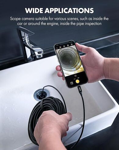 Dual Lens Endoscope Camera with Light, Anykit USB Borescope with 8 Adjustable LED Lights, Endoscope with 23ft Semi-Rigid Snake Camera, IP67 Waterproof USB Inspection Camera for Phone & Tablet in Saudi Arabia