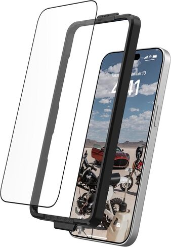 URBAN ARMOR GEAR UAG متوافق مع واقي شاشة iPhone 15 Pro Max Glass Shield Plus مقاس 6.7 بوصة زجاج مقوى مزدوج 9H فائق الوضوح ومضاد لبصمات الأصابع ومضاد للوهج شفاف/أسود in Kuwait