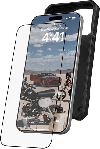 URBAN ARMOR GEAR UAG متوافق مع واقي شاشة iPhone 15 Pro Max Glass Shield Plus مقاس 6.7 بوصة زجاج مقوى مزدوج 9H فائق الوضوح ومضاد لبصمات الأصابع ومضاد للوهج شفاف/أسود in Kuwait