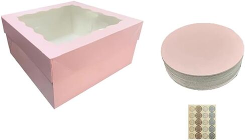 18Pcs (12.2x12.2x5.9 in) Mini Cake Boxes+18 Cakeboard+1 stickers with Display Window for Gift Giving, Bakesale, Cupcakes, Dessert, Cookies, Pie, Macaroons, Donuts, Pastry, (White), 12CDGH in Saudi Arabia