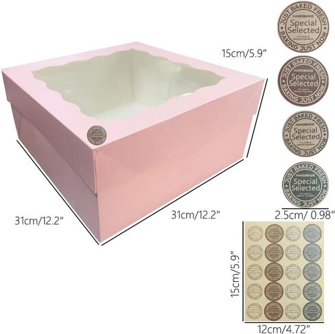 18Pcs (12.2x12.2x5.9 in) Mini Cake Boxes+18 Cakeboard+1 stickers with Display Window for Gift Giving, Bakesale, Cupcakes, Dessert, Cookies, Pie, Macaroons, Donuts, Pastry, (White), 12CDGH in Saudi Arabia