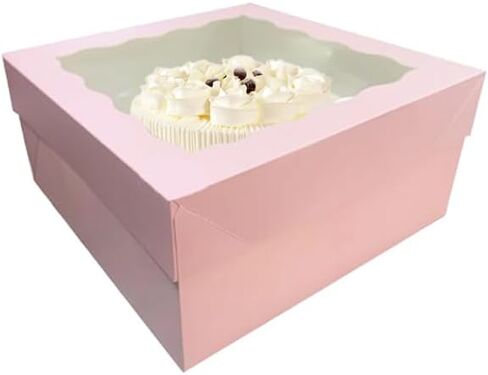 18Pcs (12.2x12.2x5.9 in) Mini Cake Boxes+18 Cakeboard+1 stickers with Display Window for Gift Giving, Bakesale, Cupcakes, Dessert, Cookies, Pie, Macaroons, Donuts, Pastry, (White), 12CDGH in Saudi Arabia