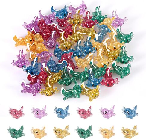 24pcs Mini Resin Axolotl Figurines, Glitter Miniature Axolotl Charms Toys Tiny Animal Cheap Figures for DIY Craft Garden Landscape Dollhouse Aquarium Ornament Home Decorations (6 Colors) in Saudi Arabia