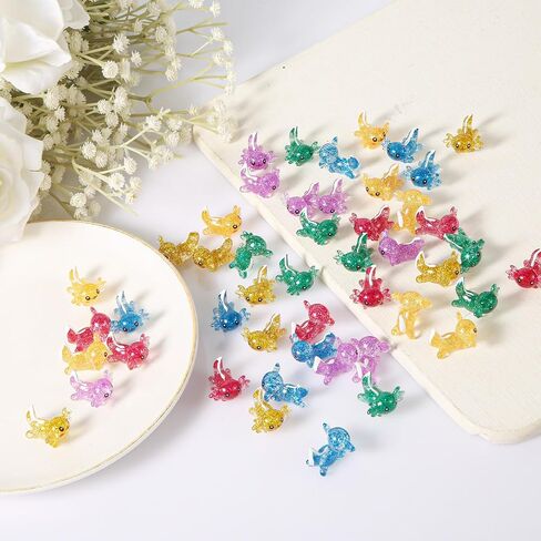 24pcs Mini Resin Axolotl Figurines, Glitter Miniature Axolotl Charms Toys Tiny Animal Cheap Figures for DIY Craft Garden Landscape Dollhouse Aquarium Ornament Home Decorations (6 Colors) in Saudi Arabia