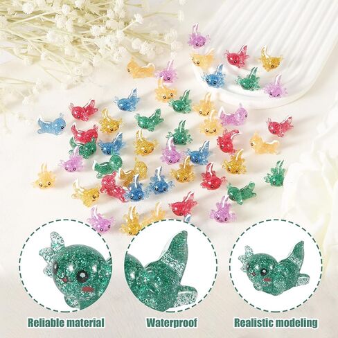 24pcs Mini Resin Axolotl Figurines, Glitter Miniature Axolotl Charms Toys Tiny Animal Cheap Figures for DIY Craft Garden Landscape Dollhouse Aquarium Ornament Home Decorations (6 Colors) in Saudi Arabia