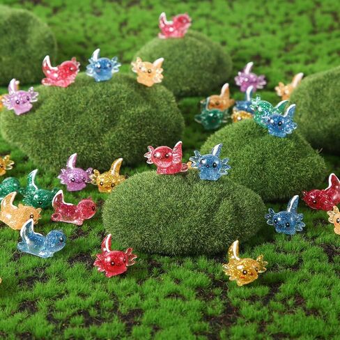 24pcs Mini Resin Axolotl Figurines, Glitter Miniature Axolotl Charms Toys Tiny Animal Cheap Figures for DIY Craft Garden Landscape Dollhouse Aquarium Ornament Home Decorations (6 Colors) in Saudi Arabia