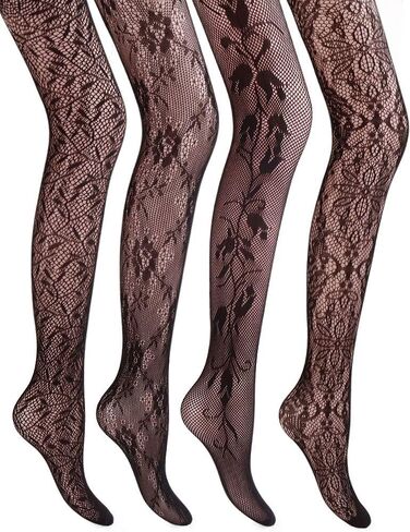 VERO MONTE 4 Styles Women Fishnet Pantyhose 4 Pairs Black Tights Snake Fishnets in Saudi Arabia