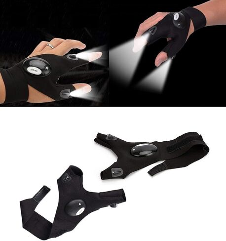 قفازات BlueSunshine بدون أصابع 2 LED لركوب الدراجات، قفاز حزام سحري للإصلاح، والعمل في الأماكن المظلمة، وصيد الأسماك، والتخييم، والمشي لمسافات طويلة والأنشطة الخارجية (زوج واحد: اليسار واليمين) in Kuwait