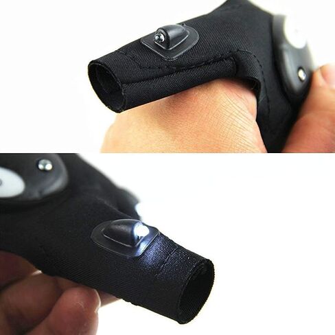 قفازات BlueSunshine بدون أصابع 2 LED لركوب الدراجات، قفاز حزام سحري للإصلاح، والعمل في الأماكن المظلمة، وصيد الأسماك، والتخييم، والمشي لمسافات طويلة والأنشطة الخارجية (زوج واحد: اليسار واليمين) in Kuwait