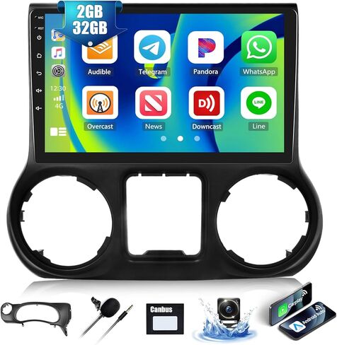 2G + 32G ستيريو سيارة أندرويد لعام 2015 2016 2017 ترقية راديو جيب رانجلر مع CarPlay اللاسلكي Andriod Auto 10.1 بوصة شاشة لمس بلوتوث راديو السيارة مع نظام تحديد المواقع العالمي (GPS) واي فاي FM AHD كاميرا احتياطية in Saudi Arabia