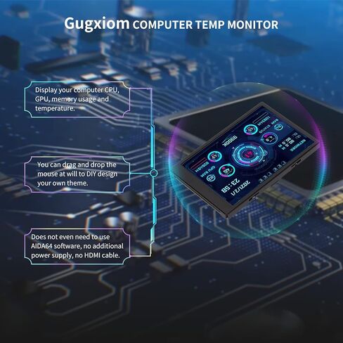 شاشة Gugxiom 3.5 بوصة لدرجة حرارة الكمبيوتر، 320 × 480 IPS زاوية عرض كاملة 360 درجة شاشة عرض درجة حرارة الكمبيوتر قابلة للدوران، مراقب درجة حرارة أجهزة وحدة المعالجة المركزية لنظام التشغيل Windows فقط in Saudi Arabia