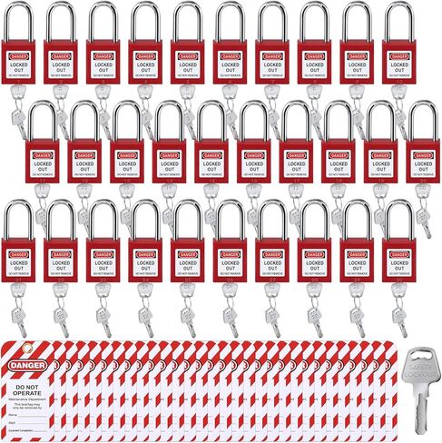 Landhoow 6 Set Lockout Tagout Locks Kit, Safety Padlocks with 6 Loto Locks Keyed Differently and 6 Lock Out Tag Out Tags Red for Lock Out Tag Out Stations and Devices Electrical Lockout Tagout Kits in Kuwait