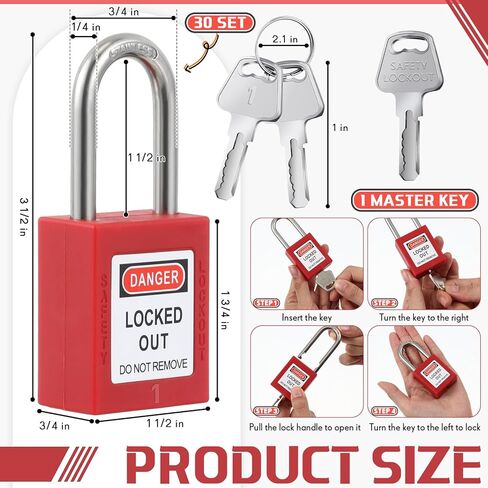 Landhoow 6 Set Lockout Tagout Locks Kit, Safety Padlocks with 6 Loto Locks Keyed Differently and 6 Lock Out Tag Out Tags Red for Lock Out Tag Out Stations and Devices Electrical Lockout Tagout Kits in Kuwait