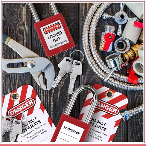 Landhoow 6 Set Lockout Tagout Locks Kit, Safety Padlocks with 6 Loto Locks Keyed Differently and 6 Lock Out Tag Out Tags Red for Lock Out Tag Out Stations and Devices Electrical Lockout Tagout Kits in Kuwait