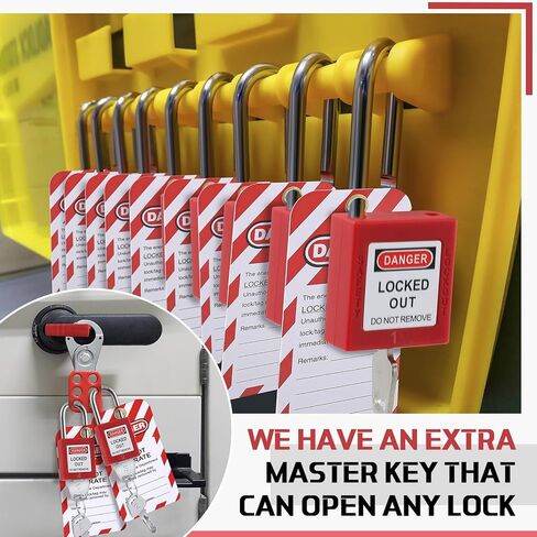 Landhoow 6 Set Lockout Tagout Locks Kit, Safety Padlocks with 6 Loto Locks Keyed Differently and 6 Lock Out Tag Out Tags Red for Lock Out Tag Out Stations and Devices Electrical Lockout Tagout Kits in Kuwait
