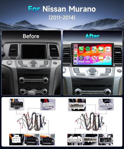 2G + 64G راديو السيارة أندرويد لنيسان مورانو 2011-2014 ستيريو سيارة مزدوج الدين مع Carplay اللاسلكي Android Auto، شاشة 9 بوصة تعمل باللمس صوت السيارة مع بلوتوث Canbus GPS WiFi Mirror Link FM RDS Camera Mic in Saudi Arabia