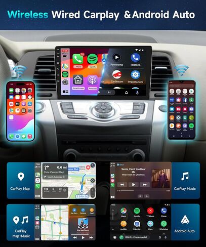 2G + 64G راديو السيارة أندرويد لنيسان مورانو 2011-2014 ستيريو سيارة مزدوج الدين مع Carplay اللاسلكي Android Auto، شاشة 9 بوصة تعمل باللمس صوت السيارة مع بلوتوث Canbus GPS WiFi Mirror Link FM RDS Camera Mic in Saudi Arabia