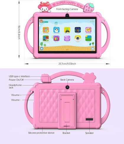 Kids Tablet 7 inch Android 13 Tablet for Kids 32GB ROM 4GB RAM 1TB Expanded, Quad-Core Toddler Tablet with Shockproof Case, Bluetooth, WiFi, Parental Control, Dual Camera, GPS, Games (Pink) in Saudi Arabia