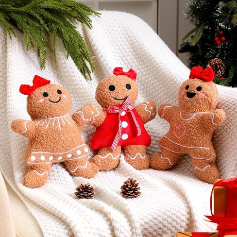 Konohan 3 Pcs Christmas Gingerbread Pillows Gingerbread House Gingerbread Man Throw Pillows Stuffed Gingerbread Shaped Pillow Gingerbread Plush Pillows for Christmas Party Outdoor Cushion Decorations in Saudi Arabia