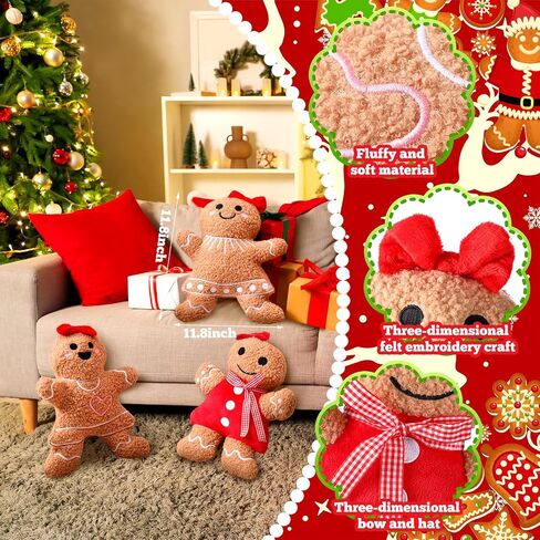Konohan 3 Pcs Christmas Gingerbread Pillows Gingerbread House Gingerbread Man Throw Pillows Stuffed Gingerbread Shaped Pillow Gingerbread Plush Pillows for Christmas Party Outdoor Cushion Decorations in Saudi Arabia