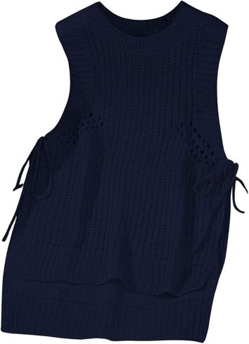 سترة نسائية كاجوال من MakeMeChic بدون أكمام ورقبة دائرية ورباط وحاشية جانبية مقسمة in Kuwait