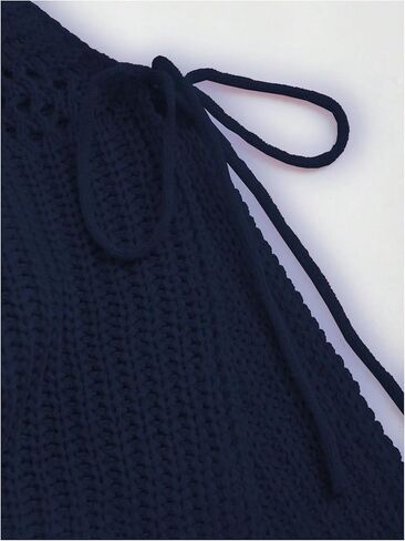 سترة نسائية كاجوال من MakeMeChic بدون أكمام ورقبة دائرية ورباط وحاشية جانبية مقسمة in Kuwait