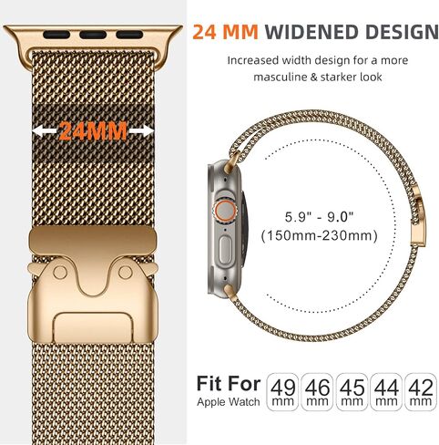 Compatible with Apple Watch Ultra 2/Ultra Band 49mm 46mm 45mm 44mm Men Women, Stainless Steel Mesh Loop with Parachute-style Buckle Metal Strap for iWatch Bands Ultra Series 10 9 8 7 6 5 4 SE in Saudi Arabia