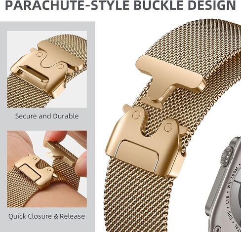 Compatible with Apple Watch Ultra 2/Ultra Band 49mm 46mm 45mm 44mm Men Women, Stainless Steel Mesh Loop with Parachute-style Buckle Metal Strap for iWatch Bands Ultra Series 10 9 8 7 6 5 4 SE in Saudi Arabia