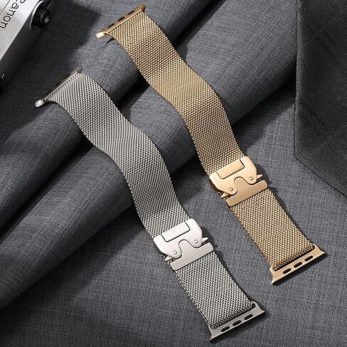 Compatible with Apple Watch Ultra 2/Ultra Band 49mm 46mm 45mm 44mm Men Women, Stainless Steel Mesh Loop with Parachute-style Buckle Metal Strap for iWatch Bands Ultra Series 10 9 8 7 6 5 4 SE in Saudi Arabia