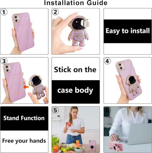 Compatible with iPhone 11 Case Cute 3D Astronaut Stand Design Camera Protection Shockproof Soft Back Cover for Apple iPhone 11 Phone Case Purple in Kuwait
